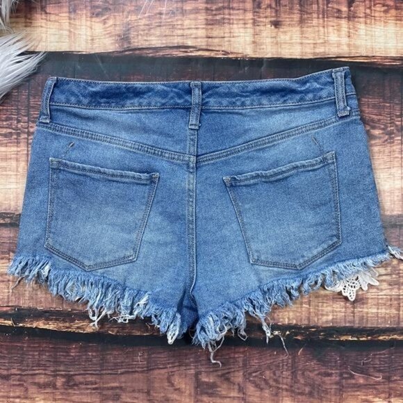 Mossimo High Rise Denim Shorts Cut Off Distressed Lace Pockets - Picture 6 of 8